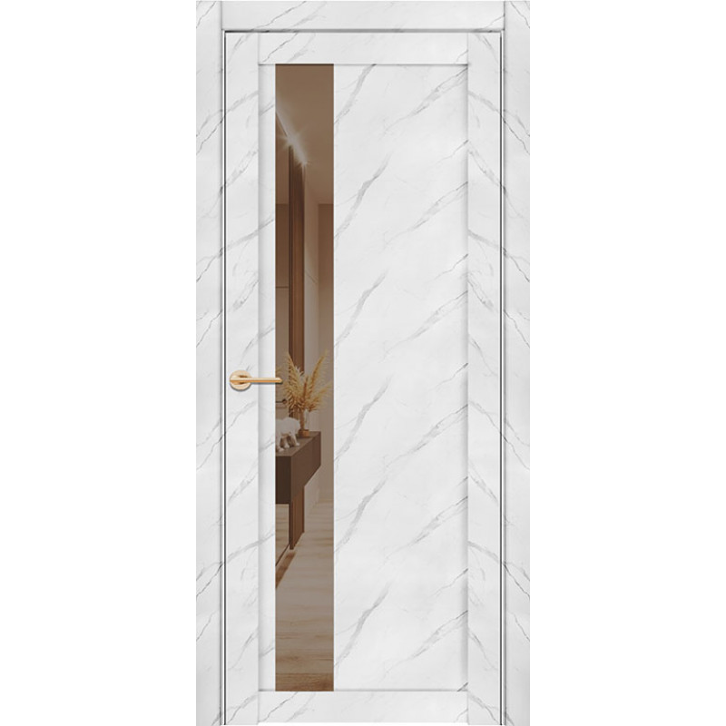 Межкомнатная дверь экошпон Soft Touch UniLine Mramor 30004/1 Marable монте белый стекло зеркало грей