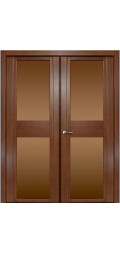 Межкомнатная двустворчатая дверь шпон QDO D дуб палисандр со стеклом