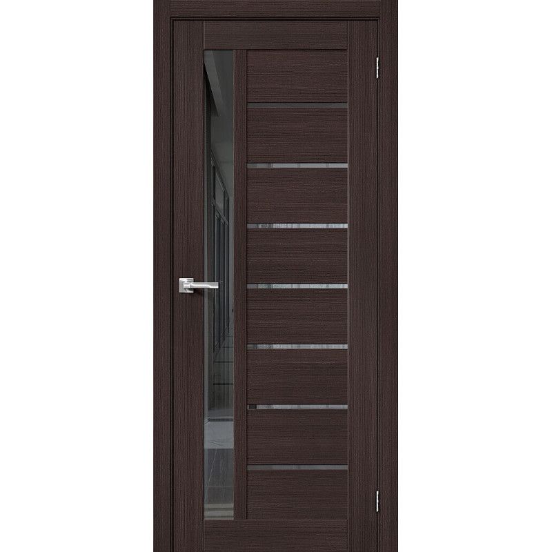 Межкомнатная дверь экошпон Браво-27 Wenge Melinga со стеклом Mirox Grey